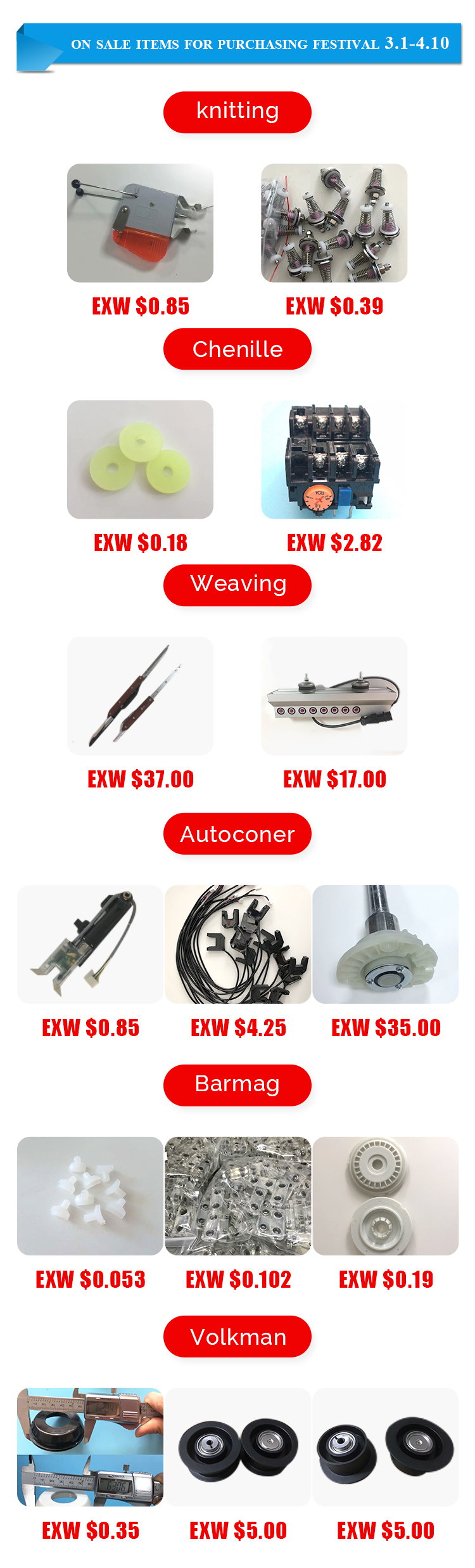Warping machine parts Guide needle